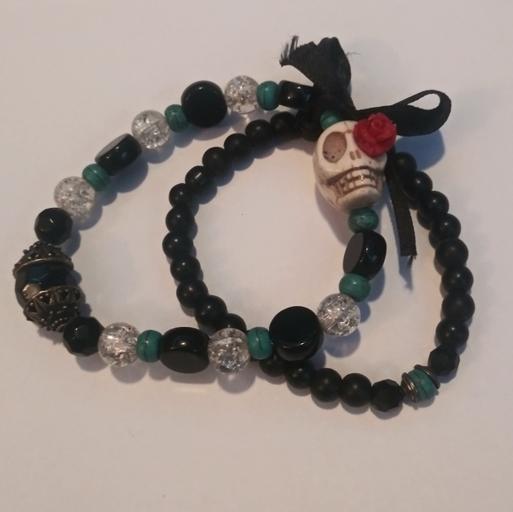 Bohemian Skull Bracelet Set/Pair - Blue, Black, Red - Picture 4 of 4